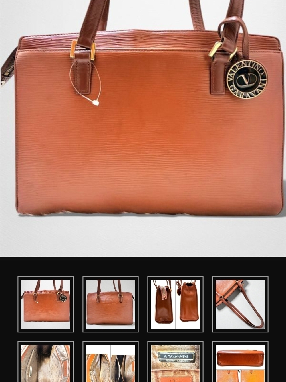 Valentino Garavani Brown Leather Shoulder Bag with Gold-Tone Charm